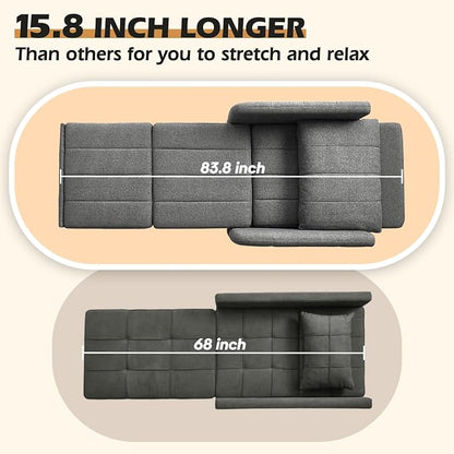 ZZW Sleeper Chair 84" Extra Long Convertible Chair Bed Upgraded 3-in-1 to 4-in-1 Pull Out Chair & Single Sofa Bed for Adult Sleeping Chair for Living Room & Small Space (Dark Grey)