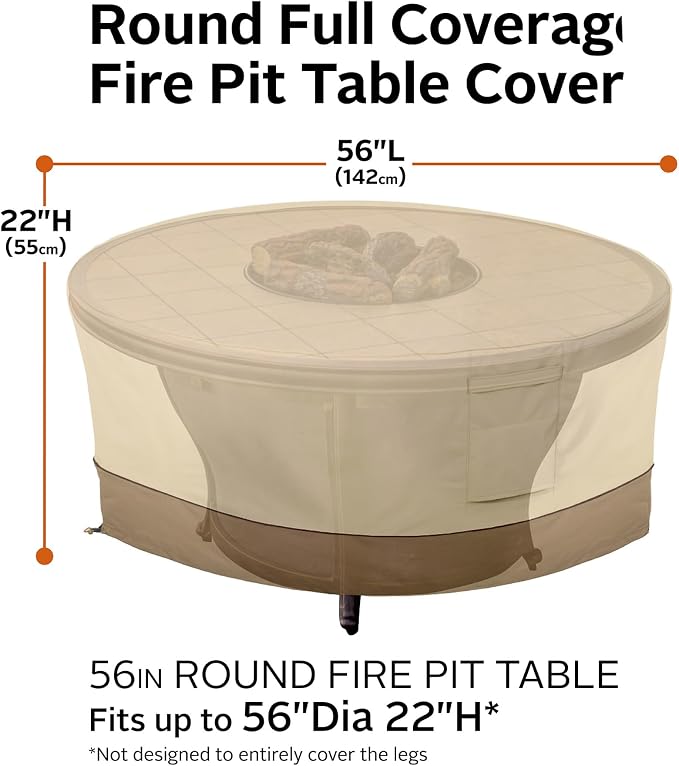Classic Accessories Veranda Water-Resistant 56 Inch Round Fire Pit Table Cover, Outdoor Firepit Cover
