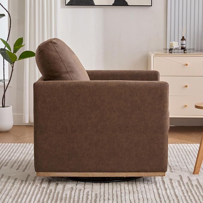 Swivel Accent Chair Set of 2, 360 Degree Square Swivel Chair for Living Room, Mid Century Modern Upholstered Barrel Chair,Comfy Sofa Armchairs for Bedroom,Nursery,PU Leather, Coffee