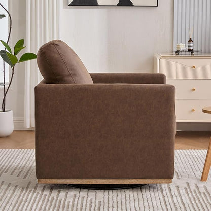 Swivel Accent Chair, 360 Degree Square Swivel Chair for Living Room, Mid Century Modern Upholstered Barrel Chair,Comfy Sofa Armchairs for Bedroom,Nursery,PU Leather, Coffee