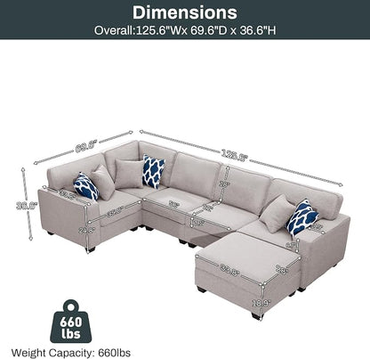 Legend Vansen Oversized Modular Sectional Sofa,U/L‑Shaped Reversible Couch with Ottoman,Deep Seat Plush Polyester Sofa for Living Room,6‑Seater,Light Grey