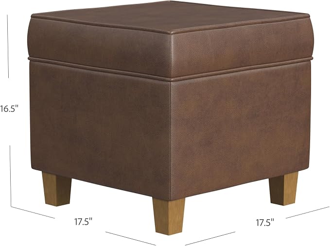 HomePop 18" Square Storage Ottoman - Brown Faux Leather