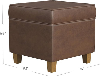 HomePop 18" Square Storage Ottoman - Brown Faux Leather