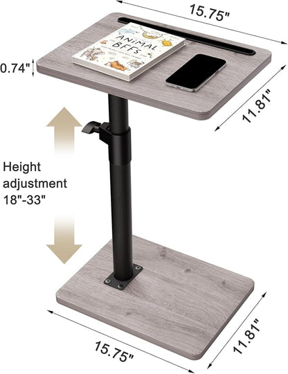 YUHFERA Sofa Armrest Tray Table for Couch - 360° Swivel Height Adjustable End for Small Spaces, Snack Side Table for Bed or Chair with Phone & Tablet Slot (Gray,Standard)