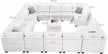 Legend Vansen Oversized Modular Sectional Sofa,16 Seat U Shaped Couch with Ottoman,Corduroy Sofa with Deep Seat,Convertible Large Sectional Couches for Living Room (Cream, U-16)