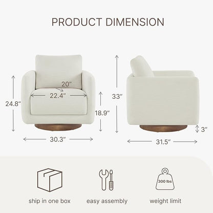 Modern Swivel Accent Chair, 360° Rotating Round Barrel Armchair with Performance Fabric Upholstery for Living Room, Bedroom, Office, Reading Nook, Single,Cream