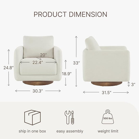 Modern Swivel Accent Chair, 360° Rotating Round Barrel Armchair with Performance Fabric Upholstery for Living Room, Bedroom, Office, Reading Nook, Single,Cream