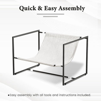 Furnilivng Large Sling Accent Chairs Set of 2, Comfortable Boucle Fabric Arm Chair, Upholstered Cozy Reading Chair for Living Room, Bedroom, Dressing Room, Home Office, White