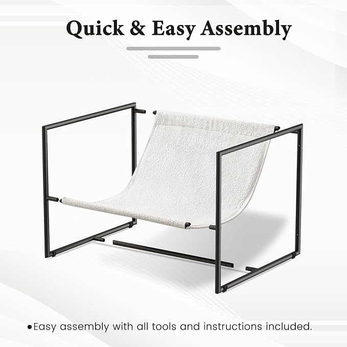 Furnilivng Large Sling Accent Chair, Comfortable Boucle Fabric Arm Chair, Upholstered Cozy Reading Chair for Living Room, Bedroom, Dressing Room, Home Office (White, Set of 1)