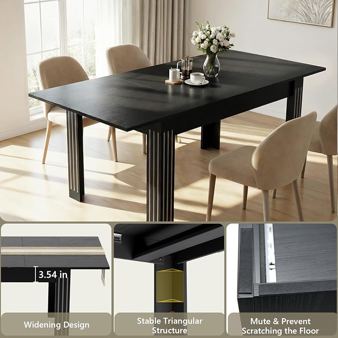 Sannwsg Extendable Table 54"-85", Extendable Dining Table for 4-8, Rectangular Kitchen Dining Table Space Saving, Farmhouse Dining Tables with 95" Runner
