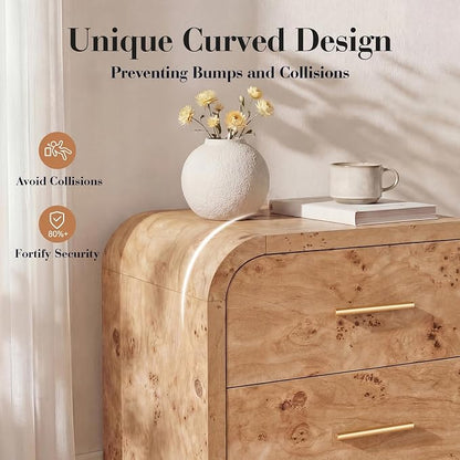 Night Stand Set of 2 [Unique Curved Profile] [FSC-Certified Wooden Board] 3-Drawer Nightstand 26.7" H Metal Handle Modern Sturdy Bedside Table Side Table End Table