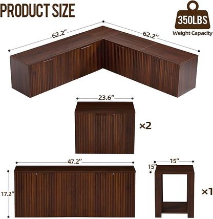 ZZW L Shaped Storage Bench, Modular Corner Dining Bench Seating, 63" Breakfast Nook Bench w/Hidden Storage, Safety Soft-Close Hinges, Dining Room, Kitchen, Living Room, Entryway Color Walnut