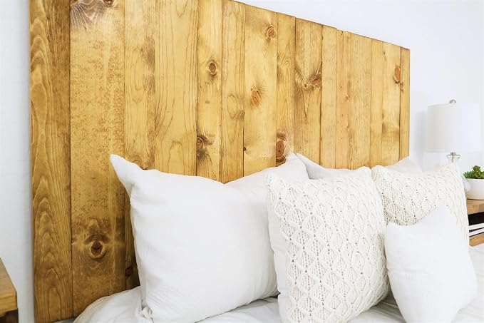 Barn Walls Solid Wood California King Size Headboard, Golden Brown Stain with Smooth Natural Wood Grain Variation, Handcrafted Head Board Wall-Mounted Panels, Rustic Modern Bedroom, Built to Last