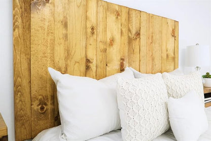 Barn Walls Solid Wood Full Size Headboard, Golden Brown Stain with Smooth Natural Wood Grain Variation, Handcrafted Head Board Wall-Mounted Panels, Rustic Modern Bedroom, Built to Last