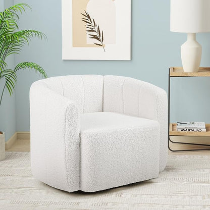 Giantex 360° Swivel Accent Chair Set of 2- Sherpa Upholstered Boucle Barrel Club Chair with Padded Armrests, Modern Round Arm Chair for Reading, Living Room, Bedroom, Office, White Teddy