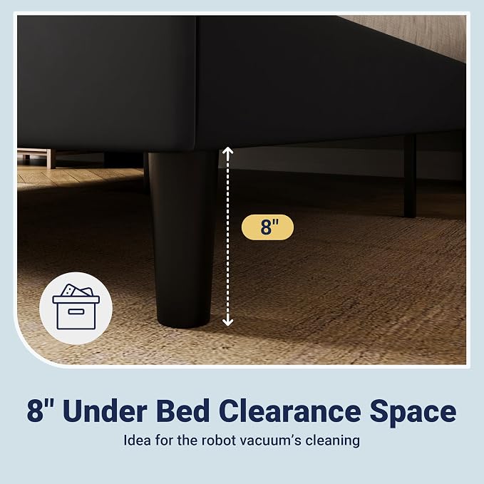 Allewie Full Size Platform Bed Frame with Velvet Upholstered Wingback Headboard, No Box Spring Needed, Under Bed Storage Space, Strong Wooden Slats, Modern Mattress Foundation, Easy Assembly, Black