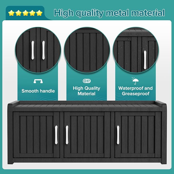 DRATO Outdoor Shoe Storage Cabinet, Waterproof Resin Shoe Storage Bench, Large Shoes Rack Cabinet with 3 Doors for Outdoor Indoor Entryway Hallway Corner Bedroom Porch (Black, 3 Doors)