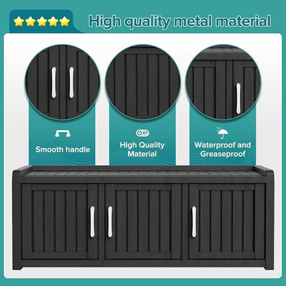 DRATO Outdoor Shoe Storage Cabinet, Waterproof Resin Shoe Storage Bench, Large Shoes Rack Cabinet with 3 Doors for Outdoor Indoor Entryway Hallway Corner Bedroom Porch (Black, 3 Doors)