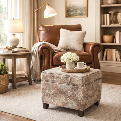 HomePop 18" Classic Square Storage Ottoman - Gray Floral