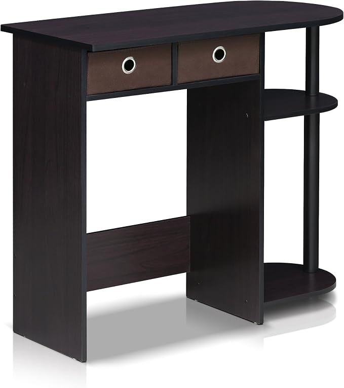 Furinno Go Green Desk, 31.5" Wide Gaming Desk with 2 Side Shelves and Storage Bins, Computer Desk, Office Desk for Home Office, Study Room, Dorm, Bedroom, Dark Walnut