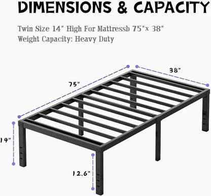 Furnitui 14 Inch High Metal Platform Twin Size Bed Frame, Bed Frame Twin No Box Spring Needed, Easy Assembly, Noise Free, Sturdy, Black