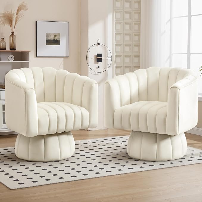Swivel Accent Barrel Chair - Cute Comfy Small Round 360° Arm Chair Velvet Sofa Club Reading Chair for Living Room Bedroom Office Beige