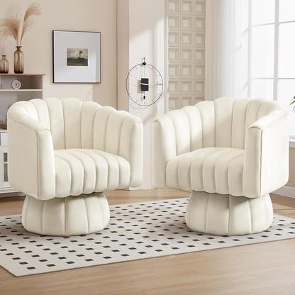 Swivel Accent Barrel Chair Set of 2- Cute Comfy Small Round 360° Arm Chair Velvet Sofa Club Reading Chair for Living Room Bedroom Office Beige