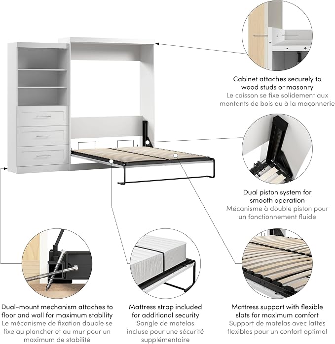 BESTAR Pur Murphy, Space-Saving Wall Bed for Multipurpose Room, Queen, White