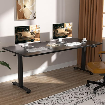 Veken 63x27.6 Inch Large Electric Standing Desk, Heights Adjustable,Sit to Stand Up, Work Home Office Computer Table for Walking Pad, Wooden Desktop Desks, Black
