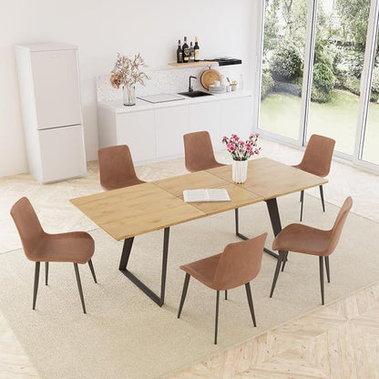ZckyCine 63‑79 Inch Expandable Dining Set with 6 PU‑Leather Chairs, Wooden Tabletop for Large Dining‑Rooms and Banquet Spaces