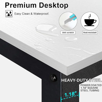 Aquzee Computer Desk, Easy Assembly Gaming Table with Hutch and Shelves, 4 Tiers Desk with Large Wood Desktop, Metal Legs, Ideal for Storage Study Work Writing Homework, White, 55Wx65Hx23.6D Inches