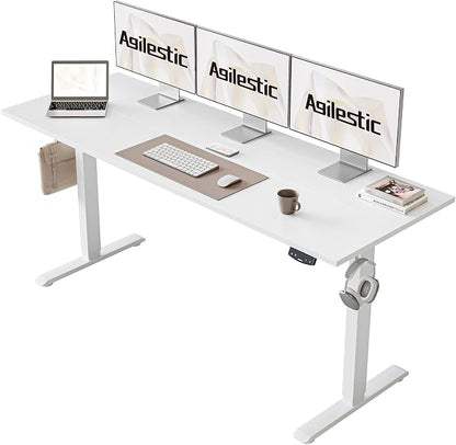 Agilestic Electric Standing Desk, 63 x 24 Inches Height Adjustable Desk, Sit Stand up for Work Office Home, Ergonomic Rising Computer Table with Memory Preset, White