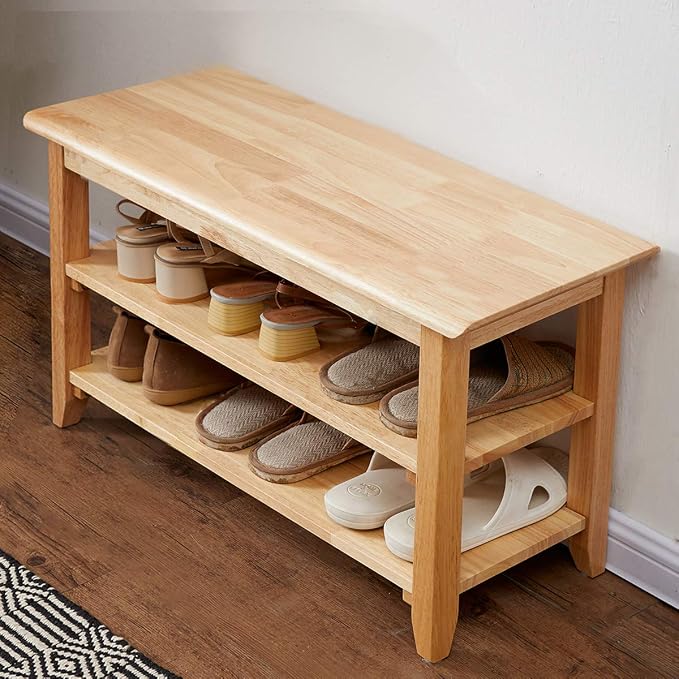 XKZG Shoe Rack Bench Wooden Shoe Storage Bench Simple Style Wood Entryway Bench (Natural,31.5")