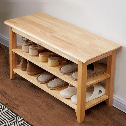 XKZG Shoe Rack Bench Wooden Shoe Storage Bench Simple Style Wood Entryway Bench (Natural,31.5")