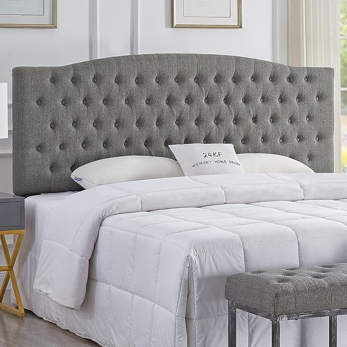 24KF Upholstered Tufted Button Linen King Headboard,Comfortable Fashional California King Headboard,Granite