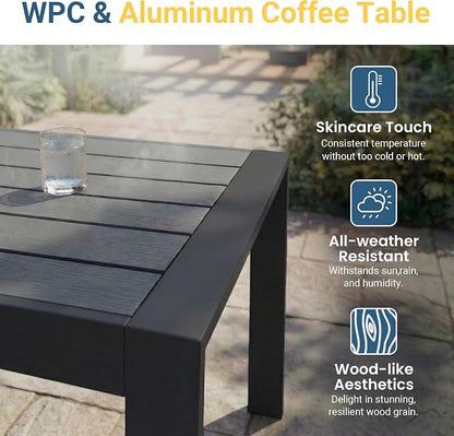 Wisteria Lane Aluminum Outdoor Sofa, 2 Pieces Patio Couch All-Weather Rust-Proof Modern Metal Patio Furniture with 5" Thick Olefin Cushions, Light Grey
