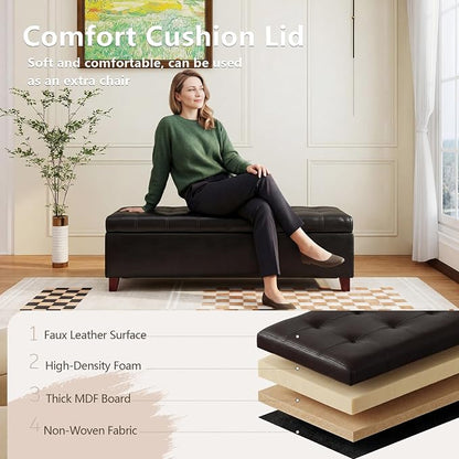 Joveco Storage Ottoman Bench, 51 Inch Leather Tufted Upholstered Bench for End Foot of Bed, Bedroom, Living Room, Black