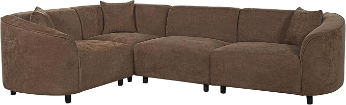 Merax 104" L-Shaped Curved Sofa, Comfy Upholstered Sectional Couch with Extra Deep Seats, Boucle Sofa for Living Room Apartment Office, Brown