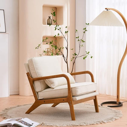 Karl home Accent Chairs Set of 2, Mid-Century Modern Chair with Pillow Upholstered Lounge Arm Chair with Solid Wood Frame & Soft Cushion for Living Room, Bedroom, Balcony, Beige