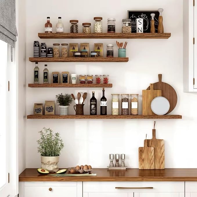 Vivelove 10 Inch Deep Floating Shelves 48 inch Long, 47.2 x 10 Wide Wall Shelves with Invisible Brackets, for Bedroom Bathroom Living Room Kitchen Office, Farmhouse Home Decor, Set of 2, Rustic Brown