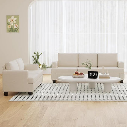 Furnimart Modern 3 Seater Couch and Loveseat Sets, Couches Set of 2 for Living Room, Deep Seat Sectional Sofa and Love Seat Set, Beige