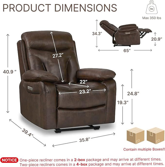 KISLOT Power Recliner Chair Set of 2, Wall Hugger Recliner with Adjustable Headrest and Footrest Dual Motor Electric Faux Leather Reclining Sofa with USB/Type-C Charging for RV Living Room Bedroom