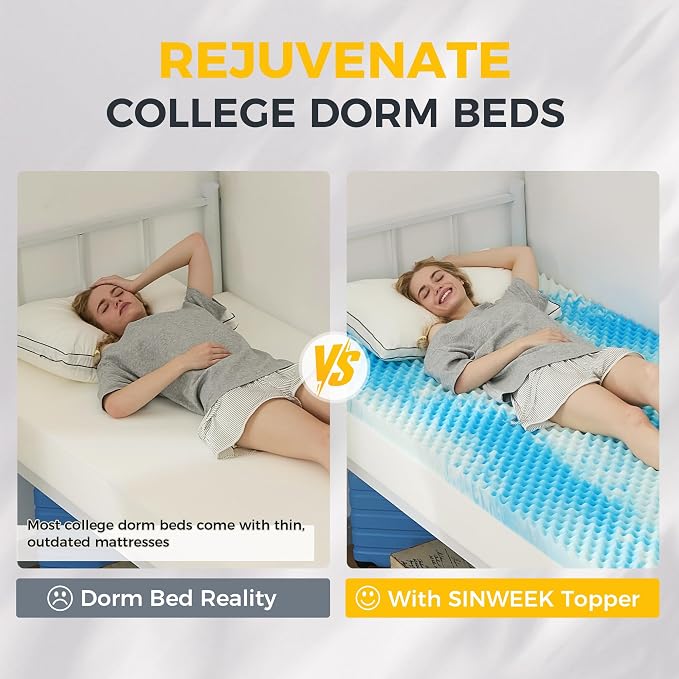 SINWEEK 2 Inch Egg Crate Memory Foam Mattress Topper Twin XL, Twin Extra Long Mattress Pads for College Dorm Room, Pressure Relieve CertiPUR-US Certified,39x80 Inches, Blue