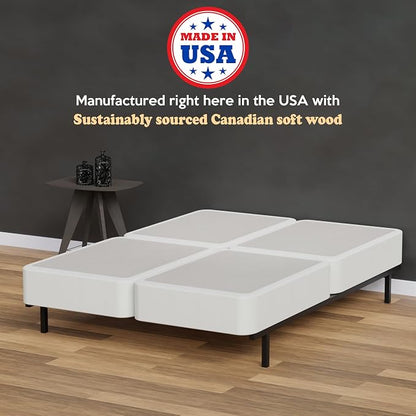 Nutan, 8-Inch Sturdy Split Box Spring for Mattress Support-Durable and Fully Assembled, Natural Wood Foundation for King(Fold), White