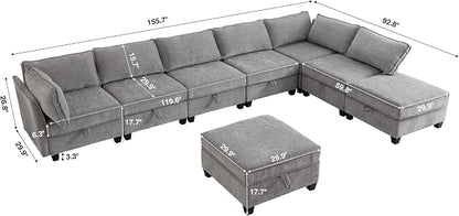 ORRD Oversized Modular Sectional Sofa Set, Convertible U Shaped Couch with Storage, 8 Seater Sofa Modular with Ottomans and Reversible Chaise for Living Room, Office (Grey)