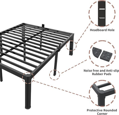 ROIL 18 Inch King Bed Frame with Rounded Corner and Headboard Hole Mattress Retainers 3500LBS Metal Heavy Duty Steel Slats No Box Spring Needed Platform Noise-Free Easy Assembly