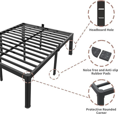 ROIL 20 Inch Queen Bed Frame with Rounded Corner and Headboard Hole Mattress Retainers 3500LBS Metal Heavy Duty Steel Slats No Box Spring Needed Platform Noise-Free Easy Assembly