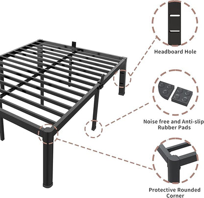 ROIL 18 Inch Twin Bed Frame with Rounded Corner and Headboard Hole Mattress Retainers 3500LBS Metal Heavy Duty Steel Slats No Box Spring Needed Platform Noise-Free Easy Assembly