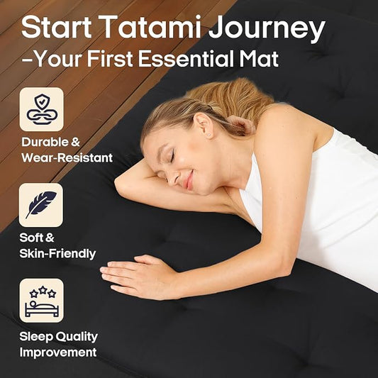 Syrinx Water Resistant Japanese Futon Mattress, King Size 80"x76", 2.5 Inch Thick Japanese Floor Mattress Tatami Mat, Foldable Floor Bed Sleeping Pad for Dormitory Guest Room Camping