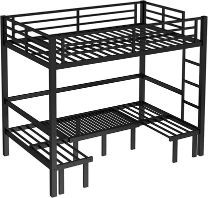 Bellemave Full Over Full Futon bunk Bed, Lower bunk can be Pulled Out in Three Sections, Loft Bed with Sofa for Teens, Adults, Bedroom, Black(Excluding Cushions and mattresses)